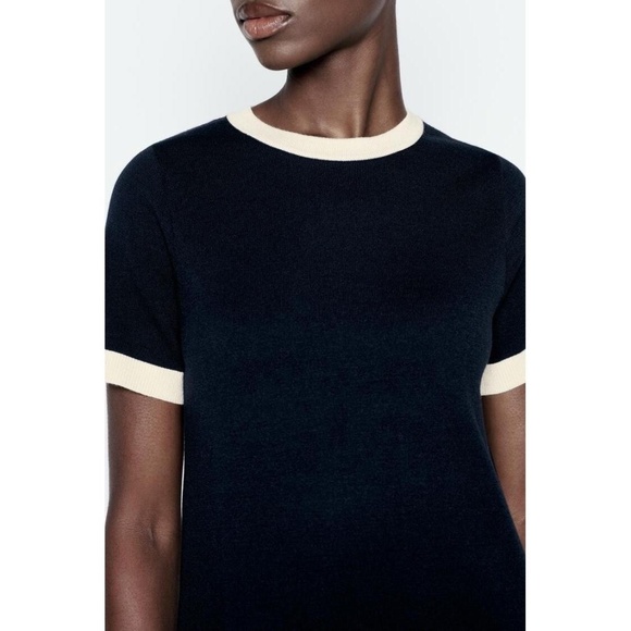 ZARA WOMENS SHORT PLAIN KNIT DRESS IN NAVY/ECRU-SIZE SMALL - Picture 2 of 10